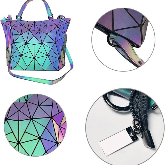 Holographic Luminous Geometric Backpacks Purse, Women Handbag Purse and Wallet f - Picture 5 of 6